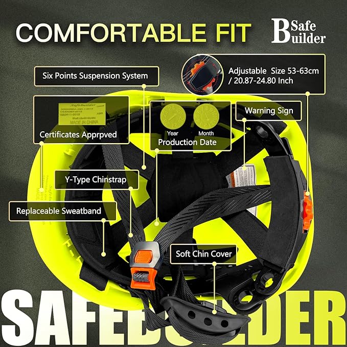 Construction Safety Helmet ABS Hard Hat Adjustable Ventilation System Hardhats Industrial Work Head Protection for Men Certified ANSI/ISEA Z89.1