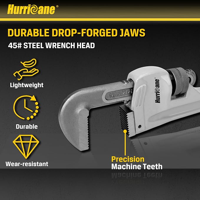 HURRICANE Aluminum Pipe Wrench, 24 Inch | Heavy Duty, Adjustable Plumbing Wrench, Straight Handle, 40% Lighter Weight