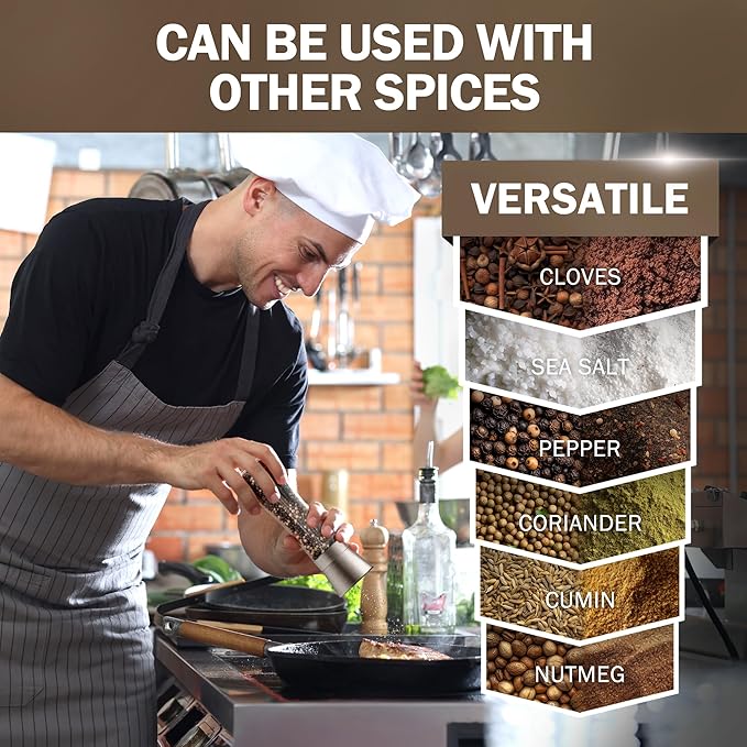 HOME EC Original Stainless Steel Salt or Pepper Grinder 1pk - Adjustable Ceramic Sea Salt Grinder or Pepper Mill - Tall Glass Spice Shaker - Spice Mill w/Ebook (Bronze)