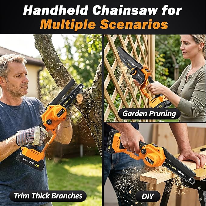 Mini Chainsaw Cordless,6 Inch & 8 Inch Electric Chainsaw with LED Display,2 Batteries Brushless Motor Battery Powered Chainsaw,Handheld Saw for Tree Branches and Garden Cutting