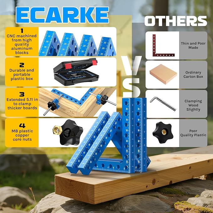 Professional 90 Degree Corner Clamp Set, CNC Aluminum Right Angle Clamp 140mm/5.5", Precision Wood Working Clamps with Dual Scale, L-Shaped Screws, Ideal for DIY, Cabinet, Box & Frame Assembly