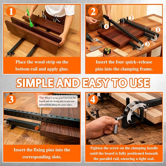 24 inch Panel Clamp 2 Pack, 4-Way Pressure Steel Parallel Clamp Woodworking with Adjustable Parallelogram Couplers,Precision Project Cutting Board Clamps for Gluing&Assembly of Board Cabinet,Tabletops