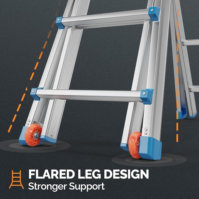 LUISLADDERS Ladder, A Frame Step Ladder Telescoping Ladder, Muti Position Folding Ladder Flared Leg & Wheels Design, 330 lbs Capacity Extension Ladder for Household Outdoor Work (22 FT)