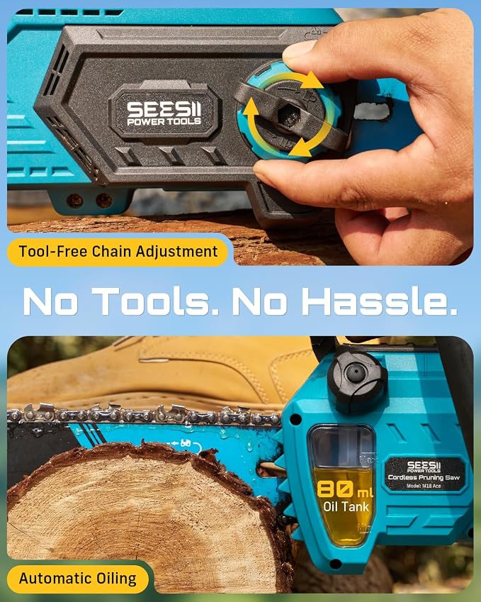 SEESII 40V 18-Inch Electric Chainsaw Cordless with 2 x 5.0Ah Batteries | 2200W Brushless Battery Powered Chain Saw with 2 ×Chargers, Tool-free Tension, Auto-Oiling for Tree Felling and Wood Cutting