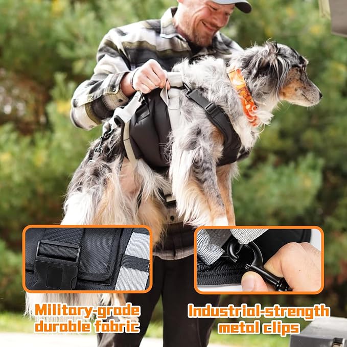 Dog Lift Harness for Large Dogs,Full Body Dog Sling Carrier, Black, XXL | Help Support Big, Elderly Pet with Arthritis, Front/Rear Legs Assistance with Handle, for Lifting Injured Dogs Up Stairs