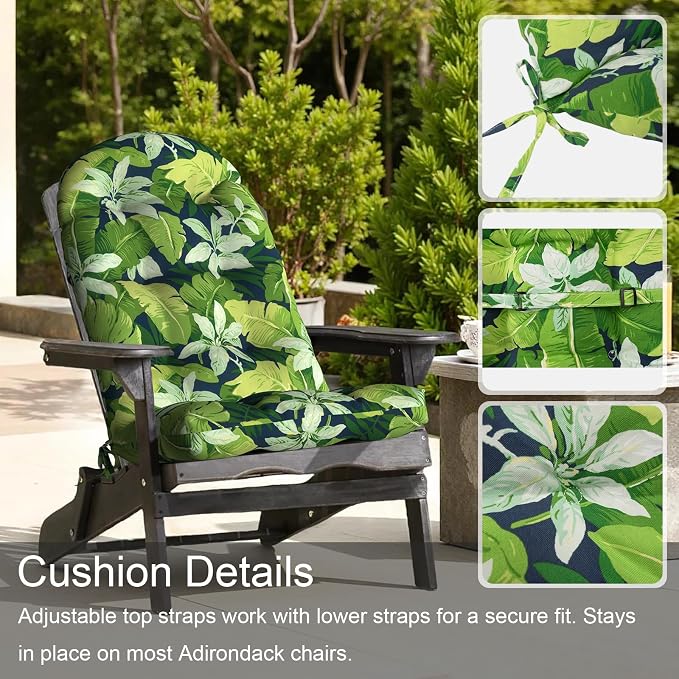 LVTXIII 2 Pack Outdoor Adirondack Chair Cushions, 44x19x4 Inch Water Repellent Patio Cushions for Rocking Chairs, Thick Tufted High Back Seat Cushion Set, Jungle Leaves