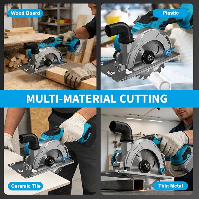 6 Inch Cordless Circular Saw for Makita 18V Battery (No Battery), 6200RPM Brushless Motor, 0-45° Cutting Bevel, 2"(90°) 1.3"(45°) Max Cutting Depth, Power Saw for Wood Plastic PVC
