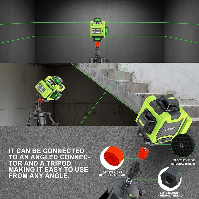 Laser Level with Tripod, Self Leveling Laser Level 4x360°, Green Line Laser 4D Laser Leveler Tool with 2Pcs Lithium Batteries for Picture Hanging, Tile, Home Renovation, Indoor