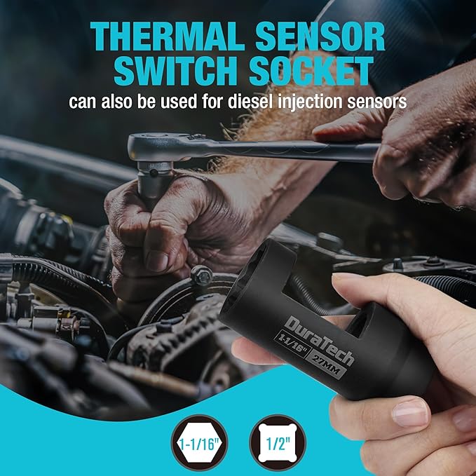DURATECH 7PCS O2 Oxygen Sensor & Oil Pressure Socket Set, 1/2" 3/8" Drive x 22mm (7/8") 27mm 29mm Oxygen Socket Wrench, O2 Sensor Remover Removal Tool