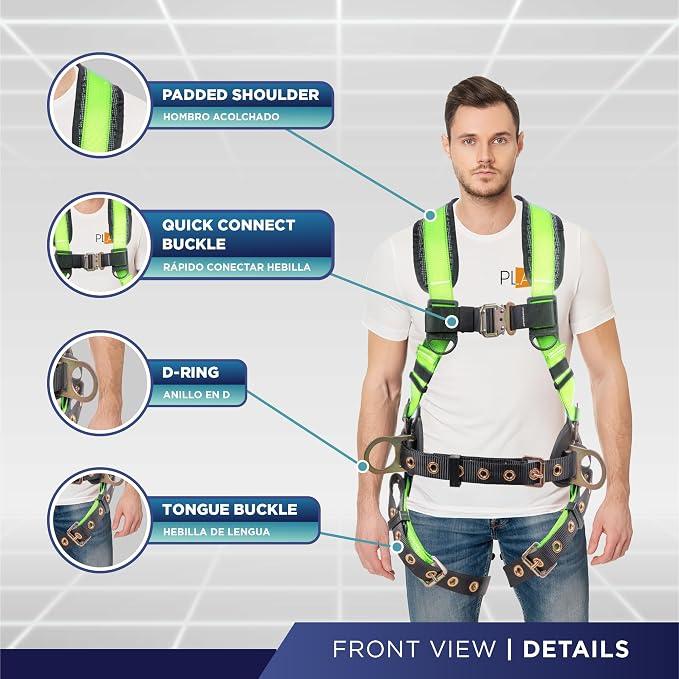 Hammerhead 5pt Safety Harness Back Padded, QCB Chest, Tongue Buckel Legs Straps, Back & Side D-Rings