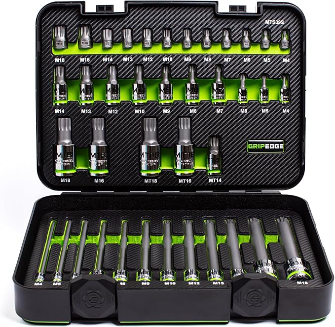 GripEdge |39-PC RPT 1/4, 3/8 & 1/2" Drive Low Profile, Standard, Exta Long & Security Triple Square Master Bit Socket Set|Includes sizes - M4-M18 | Includes Premium Plastic Case With Foam Insert |