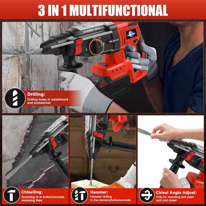 Cordless Rotary Hammer Drill (Tool Only) Compatible with Milwaukee M18 | 2.6J Impact | SDS-Plus Chuck | 4-Mode | Brushless Motor (Battery not Included)