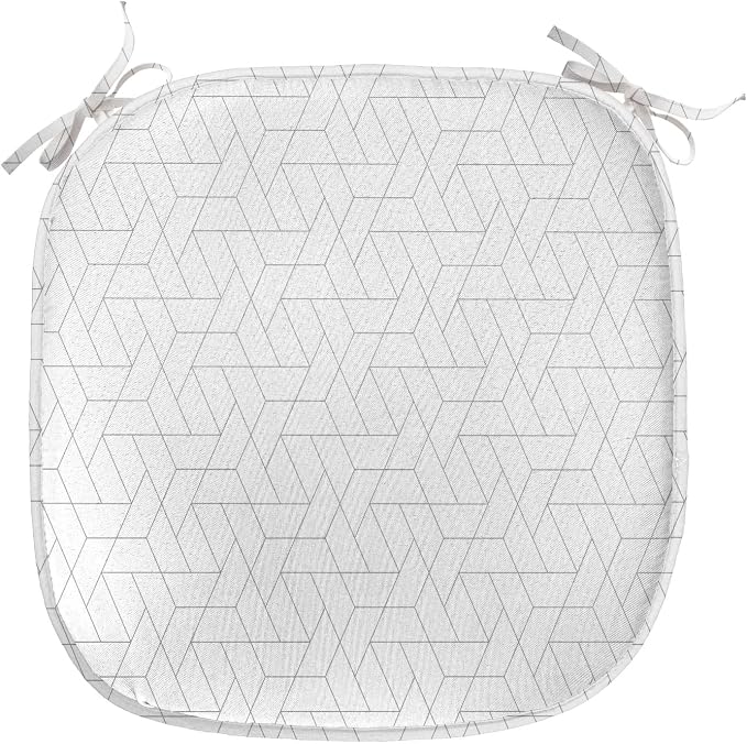 Lunarable Trellis Grey Chair Seating Cushion Set of 6, Polygonal Shapes in a Geometric Grid Continuous Pattern Abstract, Anti-Slip Seat Padding for Kitchen & Patio, 16"x16", Pale Taupe and Grey