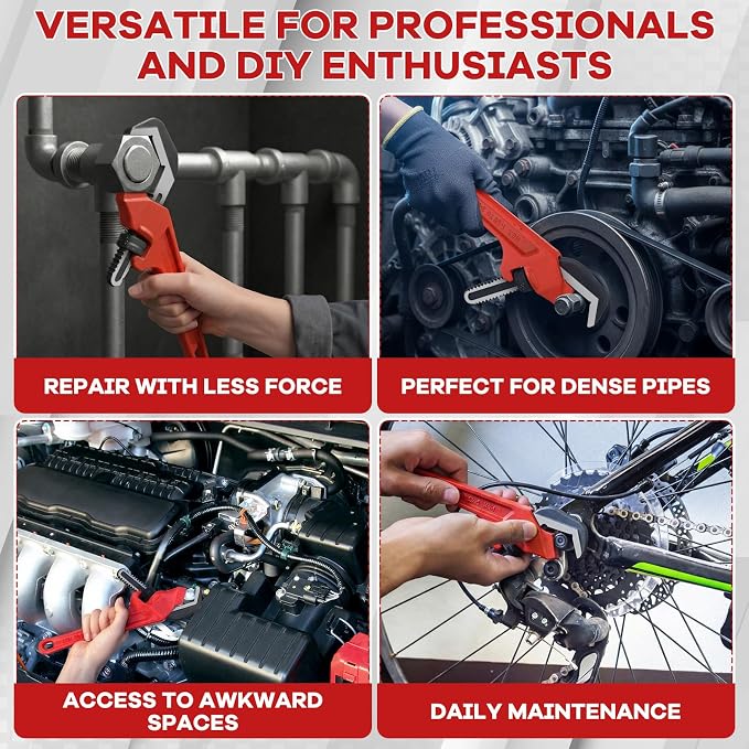 2 Pcs 9-1/2'' and 12'' Hex Offset Wrenches Offset Pipe Wrench Heavy Duty Cast Iron Adjustable Extension Plumbing Tools with Red Handle for Tight Spaces Pipe Work