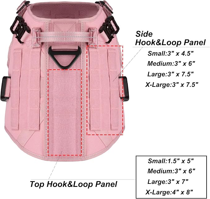 ICEFANG Tactical Dog Harness for Large Dogs,Reflective No Pull Dog Vest | with Control Handle,Adjustable,Front Hook,2 Leash Clips,Soft Padded,MOLLE Panel,Pink,Large
