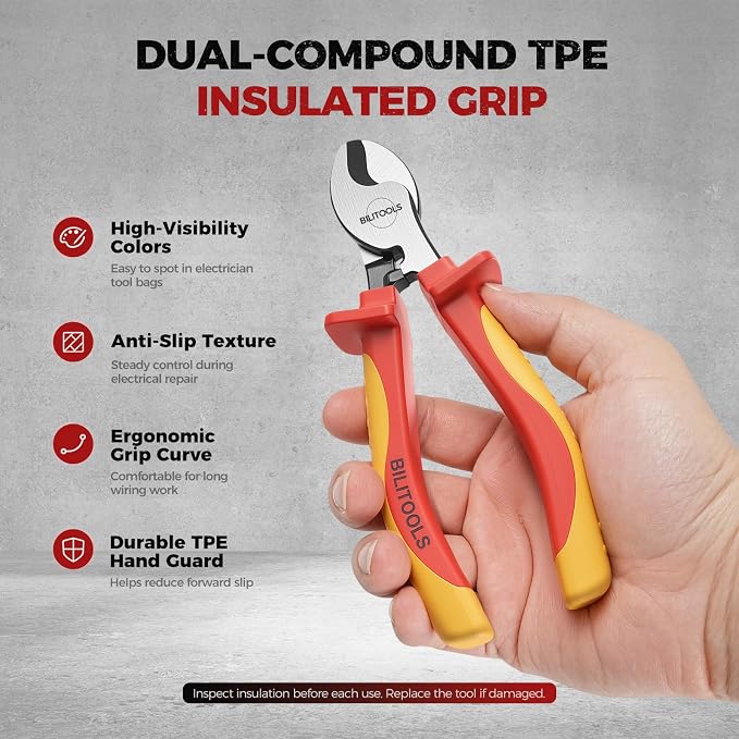 BILITOOLS 1000V Insulated Cable Cutter Pliers, 6inch, Cr-V, Clean Cut Wires