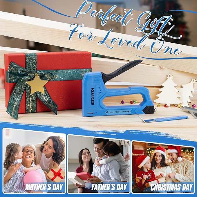 Light Duty Staple Gun for Wood, Blue Upholstery Staple Gun Kit with 2000pcs JT21 Staples 1/4, 5/16, 3/8 inch and Staple Remover, Stapler Gun for Crafts, DIY, Classroom, Mothers Day Gift