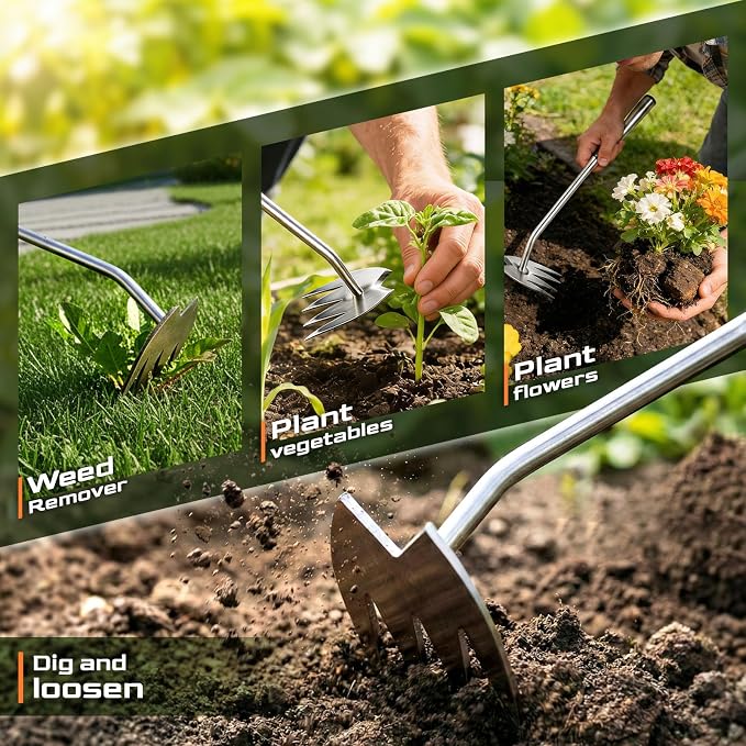 LOOHOI Weed Puller Tool, Heavy-Duty Stainless Steel Weeding Tool with Extendable Handle, Portable Garden Weed Removal Tool for Vegetable Gardening Backyard Farm Planting & Weeding