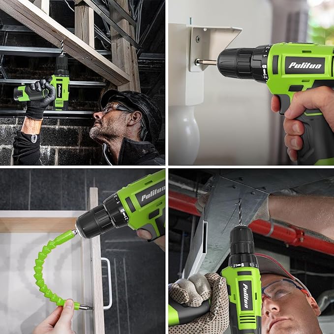 PULITUO Drill Set, 149-Piece Home Tool Set with 12V Green Cordless Drill, ToolBox, Hand Tool Kits for Women Men, DIY Enthusiasts for Home Improvement.