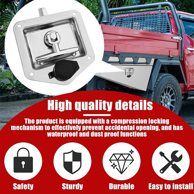 2Pcs Tool Box Latch T Handle Latches Stainless Steel Car Trailer Door LockHighly Polished with Replacement for Keys Suitable for Trailer Door RV Camper Truck Bed Toolboxes Folding with Gasket
