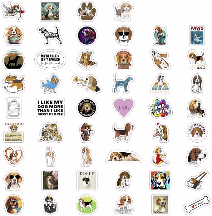 BulbaCraft Beagle Stickers for Water Bottle and Laptop - Dog Lover Party Supplies & Decorations, Waterproof Vinyl Puppy Decals, Cute Beagle Stickers Laptop Decals, Gifts for Women & Men