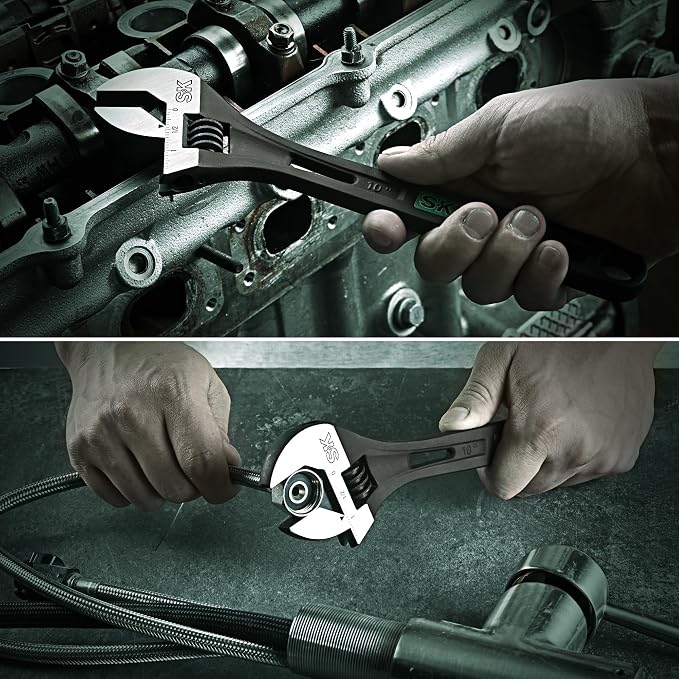 SK 10-Inch Adjustable Wrench, 2.6X ANSI Strength, Black Phosphate Finish | Heavy Duty High-Torque, 1.3'' Jaw Capacity, Premium Cr-V Steel, SAE & Metric Scale