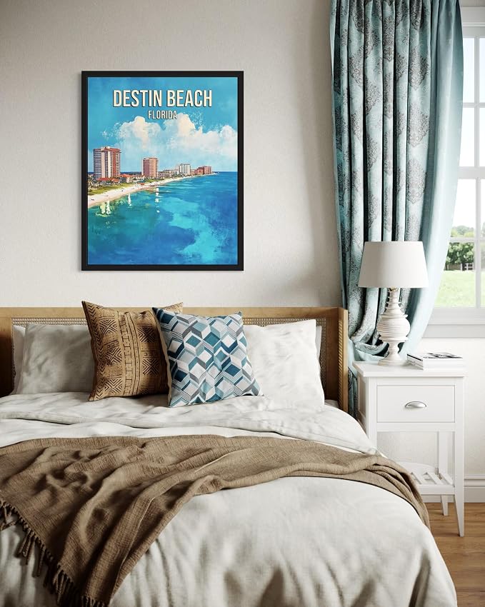 Destin Beach Florida Unframed Wall Art Print Poster, US Vintage Retro Beach Scenery Posters Prints for Restroom Home Picture Painting Artwork Gallery 219 (Destin Beach Florida, 24"L x 18"W, Unframed)