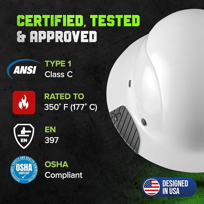 LIFT SAFETY Dax Fiber Resin Full Brim Safety Helmet/Hard Hat | 6 Point Suspension for Comfort & Impact Protection