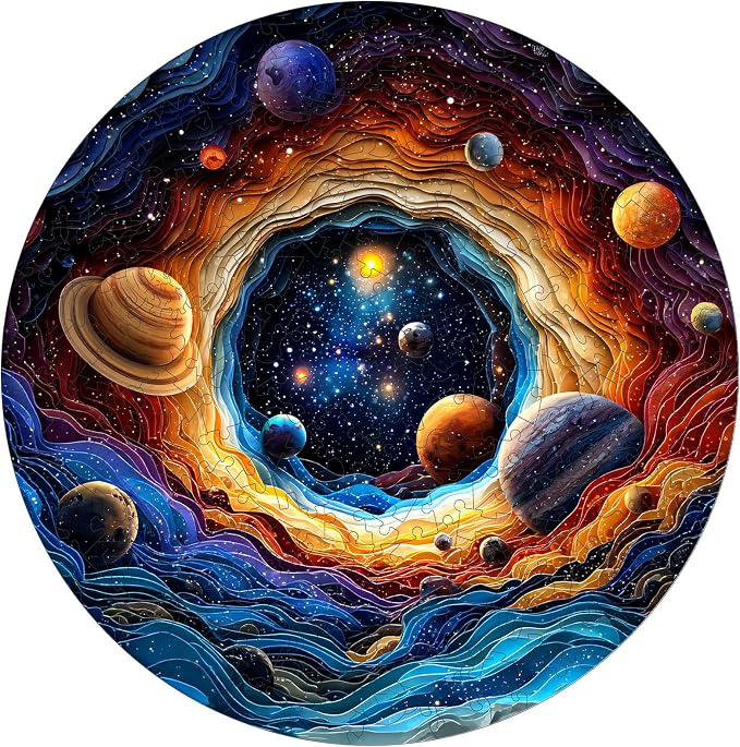 MEATRN Wooden Puzzles for Adults - Planet Theme Colorful Astronomy Jigsaw Puzzle, Relaxing Space Puzzle Gift, Family Night Activity and Brain Challenge, 200 Pieces, 11.2x11.3 in