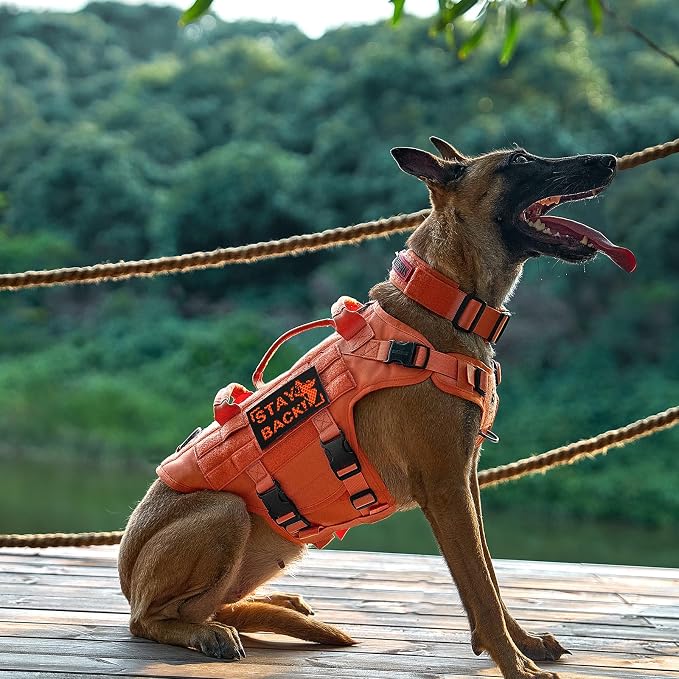 OneTigris Large Tactical Dog Harness, No Pulling Adjustable Dog Vest Harness, Heavy Duty Dog Harness with Handle, Large Hook and Loop Panels for Patch(Orange,S)