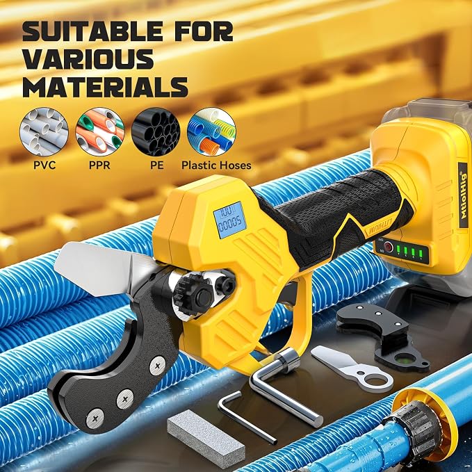 MtiolHig Cordless PVC Pipe Cutter Compatible with DEWALT 20v Battery, 1-5/8" (32mm) Pipe Cutter Tool Brushless Motor Tubing Cut 240W (Tool Only）