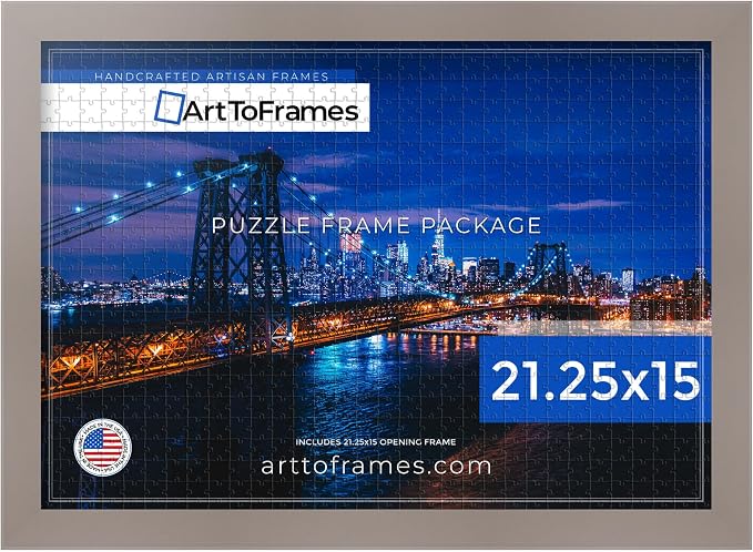 ArtToFrames Puzzle Frame for Buffalo Games 300, 500 Piece Jigsaw Puzzles, 21.25x15 Inch (54x38 cm), Latte Engineered Wood with Economy Acrylic, Ready to Hang Puzzle Display