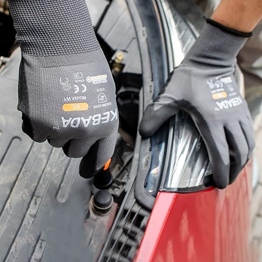 Kebada W1 Work Gloves for Men and Women, PU Coated Safety Gloves with Grip, Touchscreen, Ideal for Warehouse Package Handling, Construction, Gardening, Grey XS