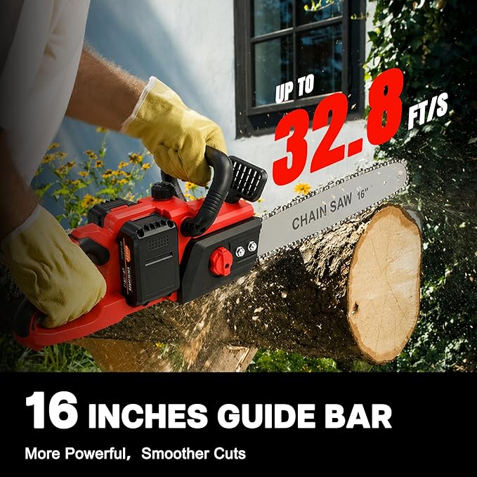 16" Cordless Chainsaw 42V Brushless Electric Chainsaw, 2 x 3.0Ah Batteries Powered Handheld Chain Saw, Tool-Free Tension & Auto Oiling for Tree Pruning, Wood Cutting, Yard & Garden Outdoor Work