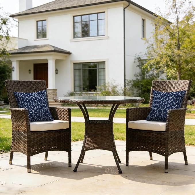LVTXIII Outdoor/Indoor Throw Pillows, Decorative Throw Pillows with Inserts, 18”x18” Square Pillows for Bed, Couch, Sofa and Patio Furniture (Set of 2, Herringbone Navy)