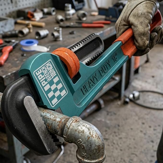 Heavy Duty Pipe Wrench, 18" Adjustable Straight Plumbing Wrench, High Drop-Forged jaws, Professional Pipeline Tool for Water Pipe Fittings, Mechanical assembly, Workshop Operations