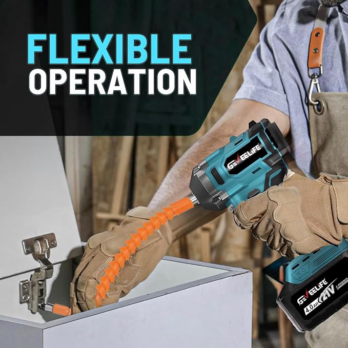 GEVEELIFE 450N.m/332Ft-lbs Brushless Impact Wrench,1/2" Cordless Impact Gun with 4.0Ah Battery & 4 Sockets, Electric Impact Driver for Car/DIY Furniture/Lawn Mower/blue (450N)