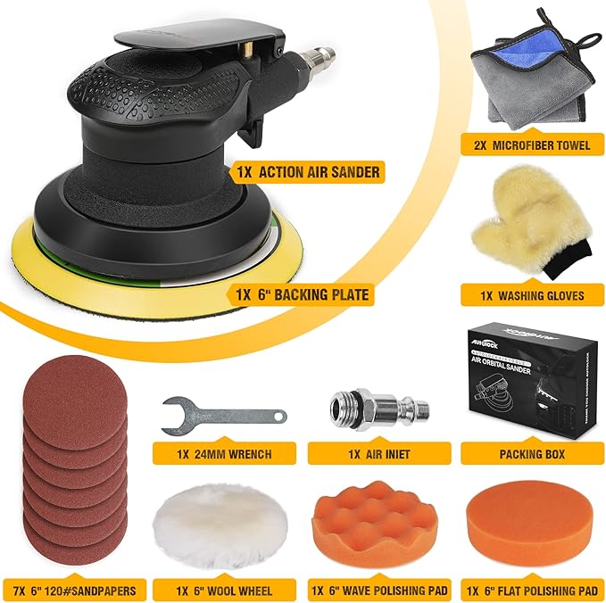 Autolock 6 Inches Air Random Orbital Sander, Pneumatic Palm Car Sanders For Wood Polisher Metal, Auto Body Work, Da Sanders, Dual-action Sander(1pcs)