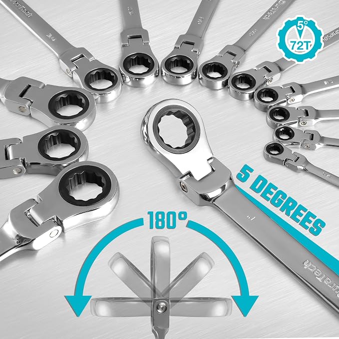 DURATECH 5/16" Flex-Head Ratcheting Combination Wrench | SAE, 72-Tooth, CR-V Steel