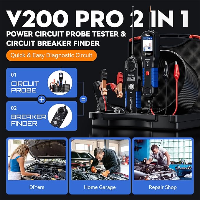 VDIAGTOOL V200 Pro Automotive Circuit Tester, Power Circuit Probe Tester Breaker Finder Tool, 12/24V Electrical Open Short Circuit Finder, Wire Tracer, AC/DC Trailer Relay Fuse Test for 99% Cars