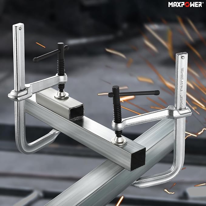 MAXPOWER 8-inch F Clamp, 4-3/4" Throat, Forged Full Steel Bar Clamp