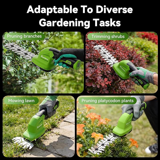 2 in 1 Hedge Trimmer Cordless, 7.2V Electric Grass Cutter and Hedge Shears, Handheld Shrub Bush Trimmer, Lightweight Grass Shears with 2 Blades, Rechargeable Garden Tool with Battery and Type-C Cable