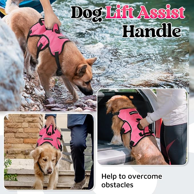 rabbitgoo Escape Proof Dog Harness for X-Large, No Pull with Lift Handle | No Escape, Full Soft Padded, Reflective Adjustable Vest, Leash Clip for Walking Hiking Training, Peach Pink, X-Large