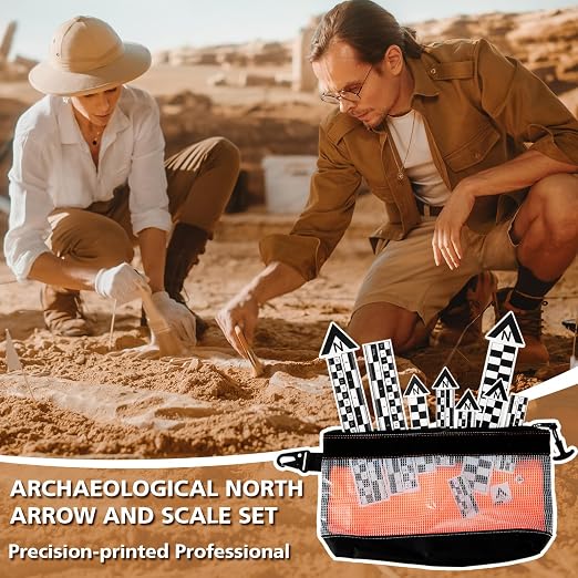 Maitys 12 Pack Archaeological North Arrow and Scale Set, Geology Photography Professional Measuring Scale Ruler with Case Archaeological Excavation Photo Reference Ruler for Artifact Documentation