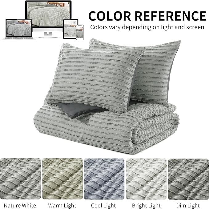 HOMBYS Oversized King Boho Comforter Set 128x120, Grey Black Tufted Jacquard Geometry Bedding Comforter for King Bed, Shabby Chic Bed Sets with 2 Matching Pillow Cases