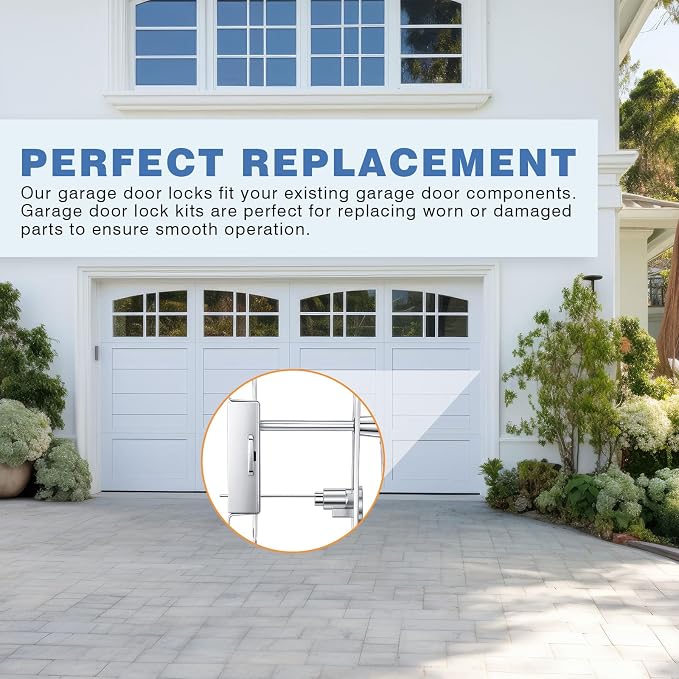 MorningRo 2 Sets Garage Door Lock Kit Universal L-Handle Lock with Inside Side Latch Keys Garage Door Repair Parts Replacement Hardware Kit for Home Improvement