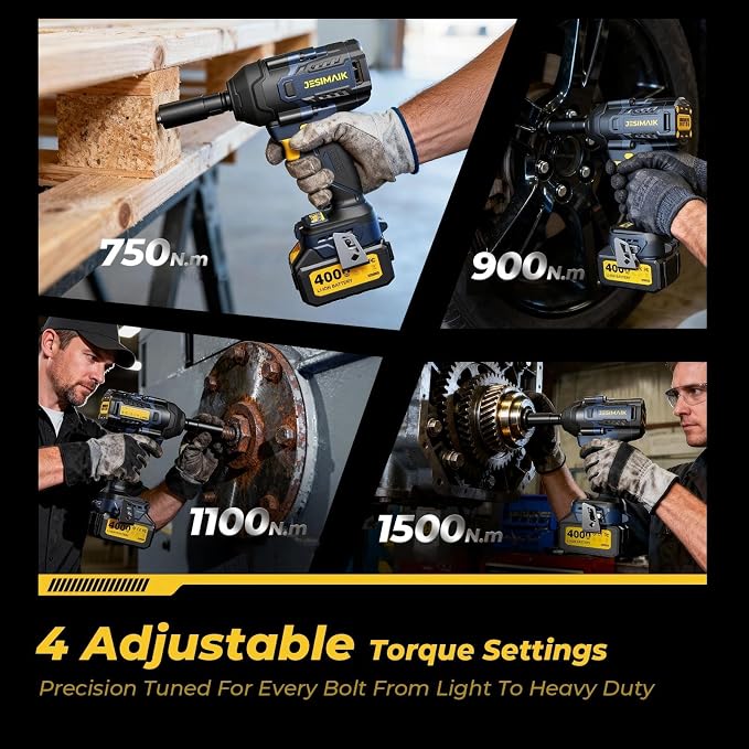 Cordless Impact Wrench, 1106ft-lbs(1500N.m) 1/2" Brushless Impact Gun, 2×4.0Ah Batteries, 4 Impact Modes, 5 Sockets, 21V High Torque Electric Impact Driver for Truck RV Car Heavy Construction