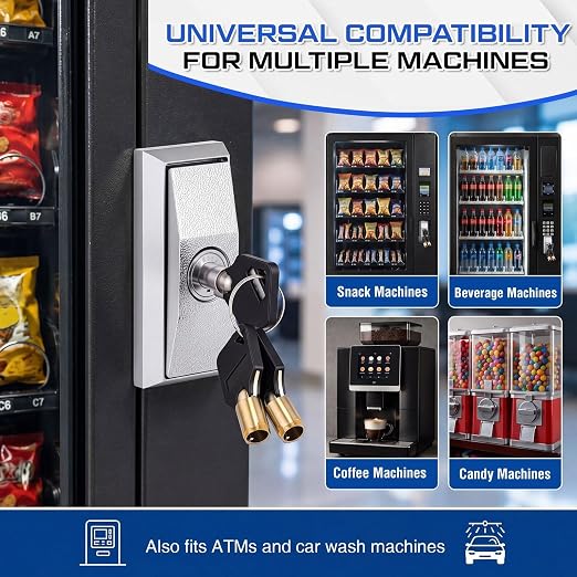 Set of 2 Universal Vending Machine Lock with T-Handle and 6 Keys Zinc Alloy Lock Replacement for ATM Candy Snack Machine (2.95 Inch,Screw)