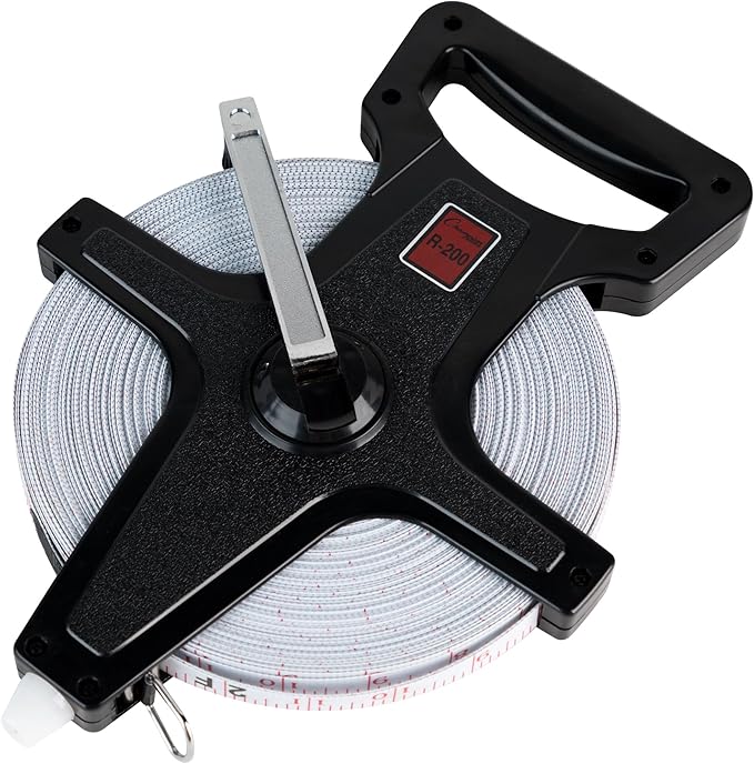 Champion Sports Open Reel Measuring Tapes – Durable Hand Crank with Metal Spike, Dual-Sided Feet & Meters, Perfect for Track & Field and Long Jump, 200 Feet/60 Meters
