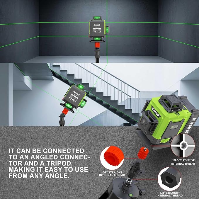 16 Lines Green Laser Level Kit -4x360° 4D Self-Leveling Cross Line Laser Level, Rotary Base and Accessories for Construction, Home Improvement and Picture Hanging,(Safety Class ll, <1mW power output.)